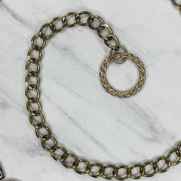 Vintage Gold Tone Greek Key Lion Head Medallion Chain Link Belt Small S Medium M